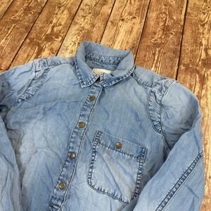 Guess Tencel Snap Front Denim Shirt Womens Extra Small Blue Long Sleeve